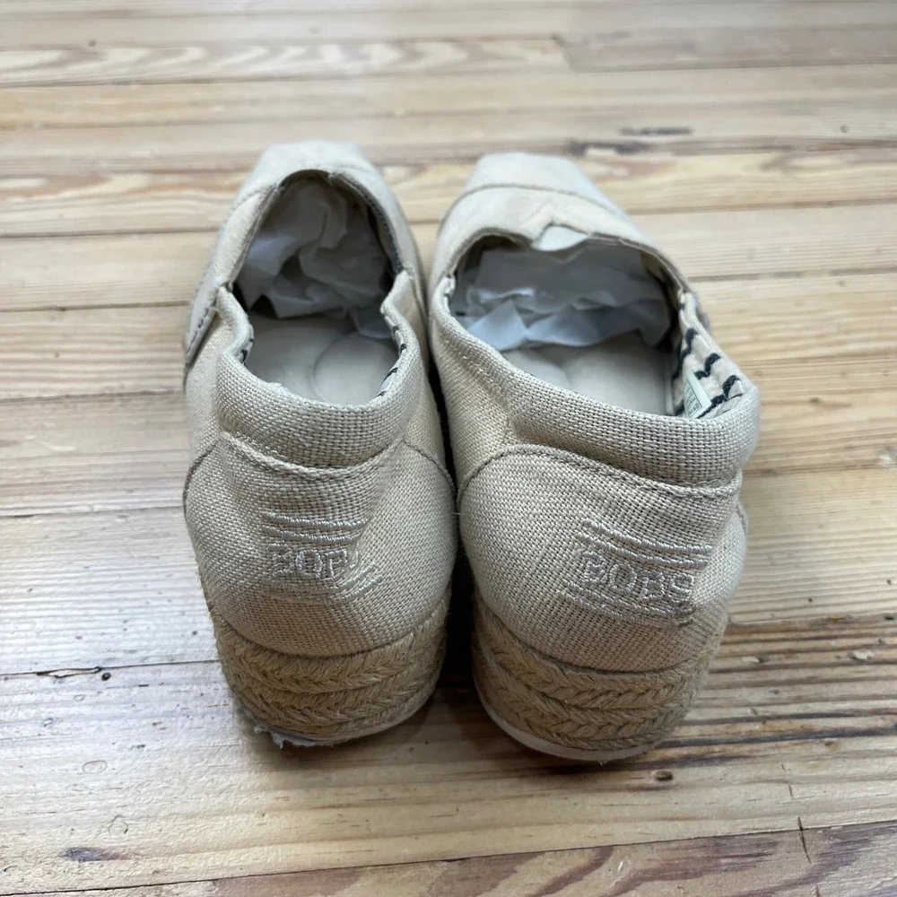 Skechers BOBS Highlights 2.0 Natural Canvas Espadrille Platform Shoes 8 boho tan